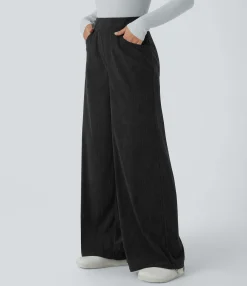 High-Waisted Pants|Wide-Leg Pants<HALARA High Waisted Pockets Wide Leg Corduroy Work Pants