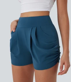 Shorts<HALARA High Waisted Ruched Casual Shorts with Pockets