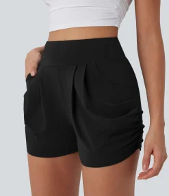 Shorts<HALARA High Waisted Ruched Casual Shorts with Pockets
