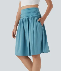 Skirts<HALARA High Waisted Ruched Flowy A-line Skirt with Pockets