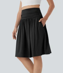 Skirts<HALARA High Waisted Ruched Flowy A-line Skirt with Pockets