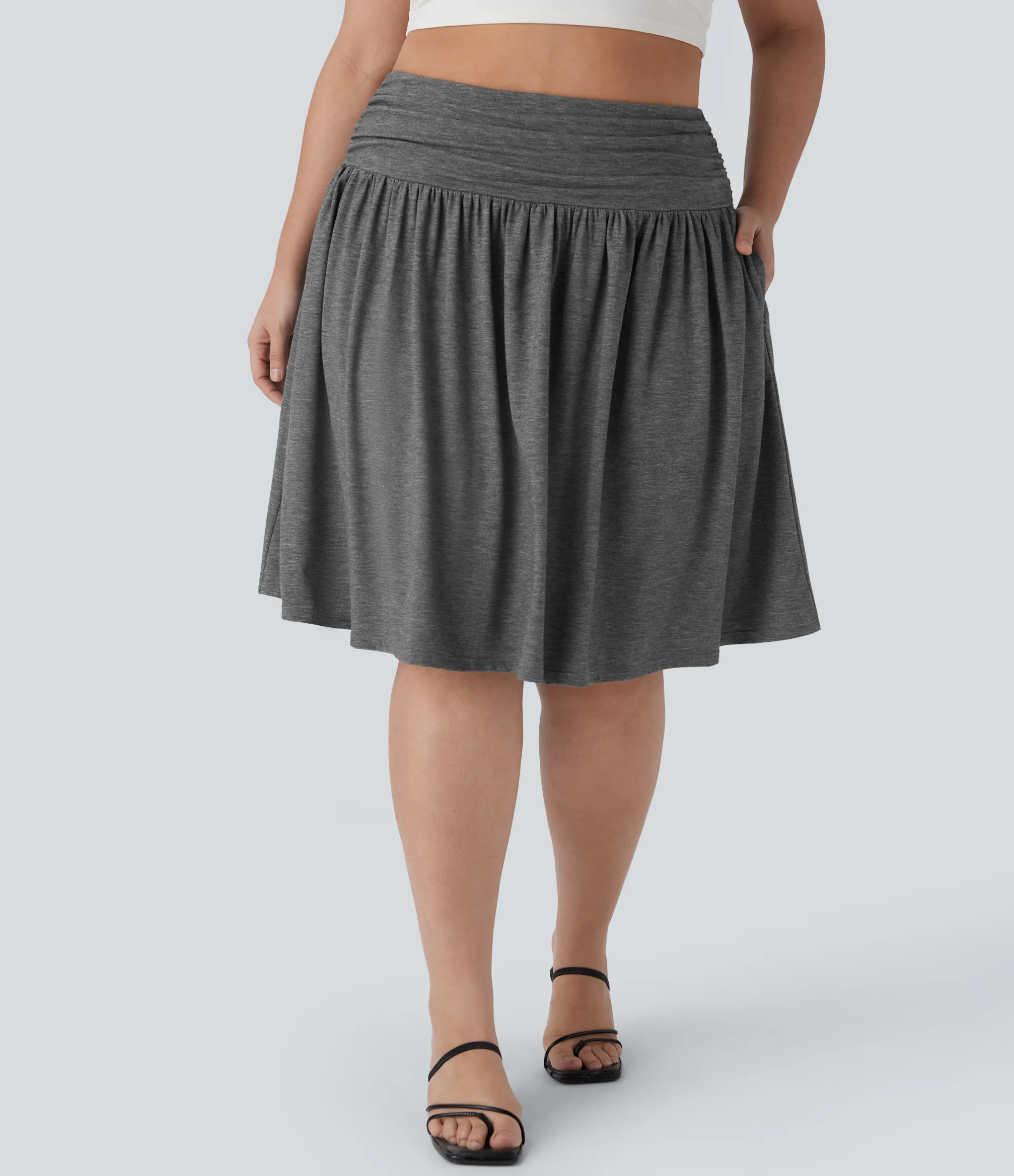 Maxi & Midi Skirts|Plus Size<HALARA High Waisted Ruched Flowy Plus Size Skirt with Pockets
