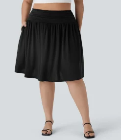 Maxi & Midi Skirts|Plus Size<HALARA High Waisted Ruched Flowy Plus Size Skirt with Pockets