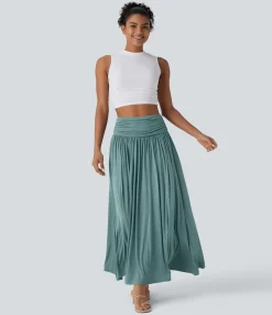 Maxi & Midi Skirts|Casual Skirts<HALARA High Waisted Ruched Flowy Maxi Casual Skirt