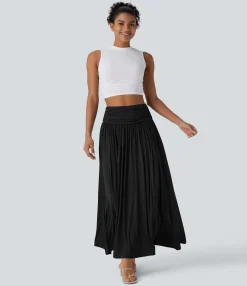 Maxi & Midi Skirts|Casual Skirts<HALARA High Waisted Ruched Flowy Maxi Casual Skirt