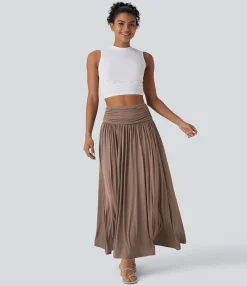 Maxi & Midi Skirts|Casual Skirts<HALARA High Waisted Ruched Flowy Maxi Casual Skirt