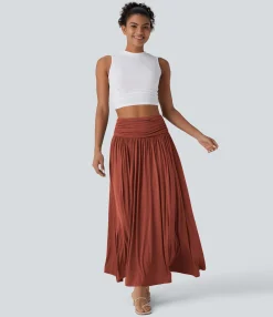 Maxi & Midi Skirts|Casual Skirts<HALARA High Waisted Ruched Flowy Maxi Casual Skirt