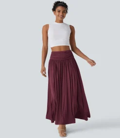 Maxi & Midi Skirts|Casual Skirts<HALARA High Waisted Ruched Flowy Maxi Casual Skirt