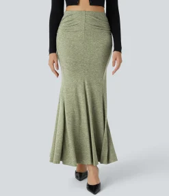 Maxi & Midi Skirts|Casual Skirts<HALARA High Waisted Ruched Maxi Casual Mermaid Skirt
