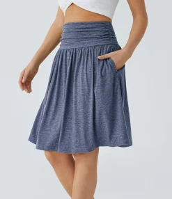 Maxi & Midi Skirts|Skirts<HALARA High Waisted Ruched Pocket Flowy Skirt