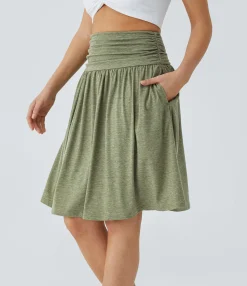 Maxi & Midi Skirts|Skirts<HALARA High Waisted Ruched Pocket Flowy Skirt