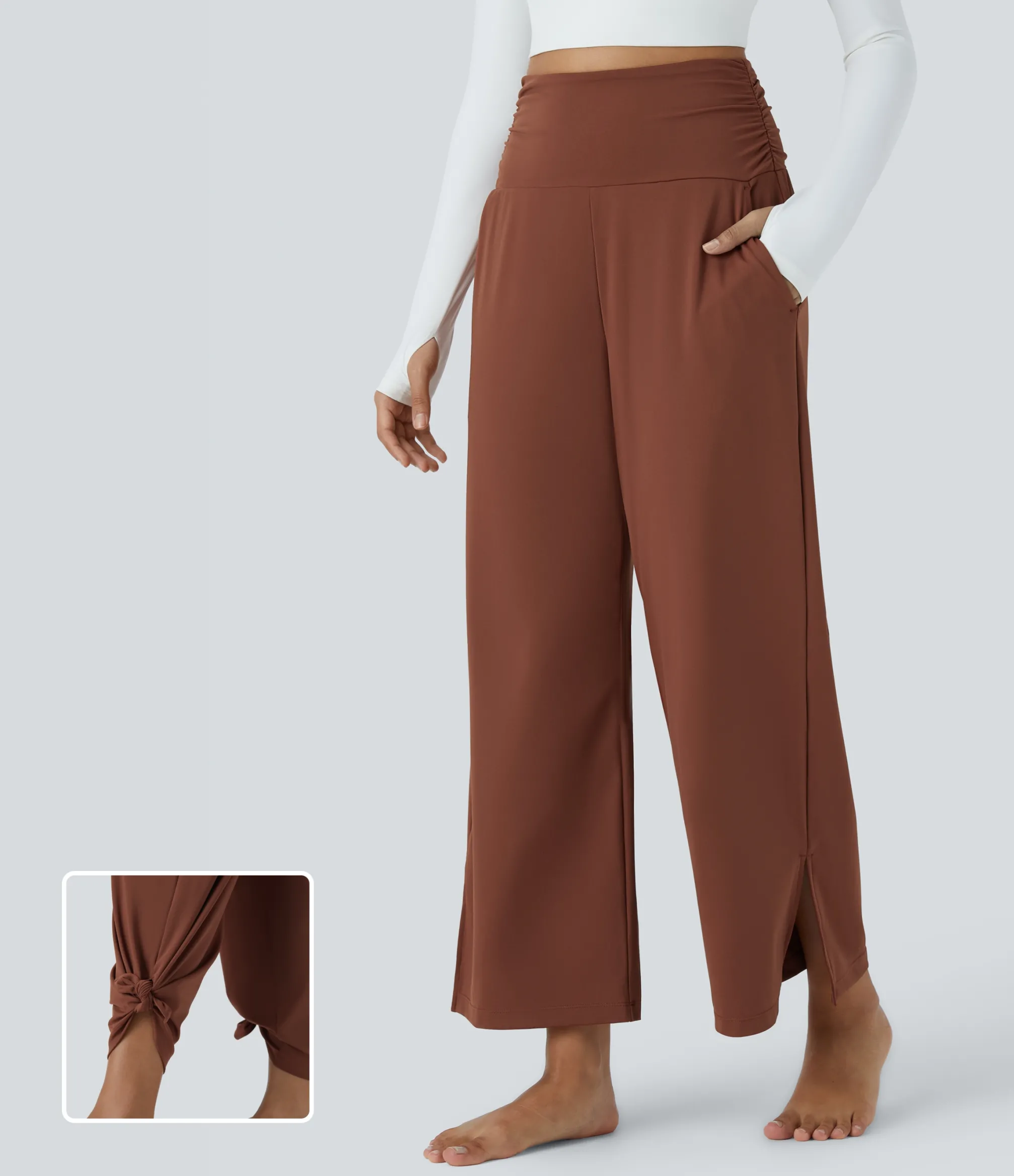 Pants|High-Waisted Pants<HALARA High Waisted Ruched Pocket Wide Leg Hem Yoga Pants