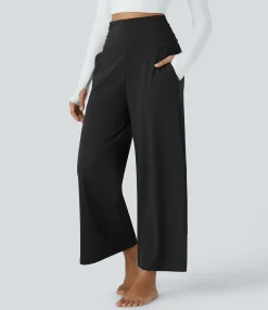 Pants|High-Waisted Pants<HALARA High Waisted Ruched Pocket Wide Leg Hem Yoga Pants