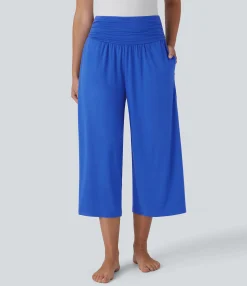 High-Waisted Pants|Wide-Leg Pants<HALARA High Waisted Ruched Pocket Capri Wide Leg Yoga Pants