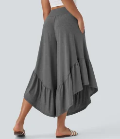 High-Waisted Pants|Pants<HALARA High Waisted Ruffle Hem Casual Pants with Pockets