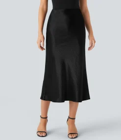 Maxi & Midi Skirts|Skirts<HALARA High Waisted Satin Midi Work Mermaid Skirt