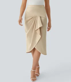 Maxi & Midi Skirts|Skirts<HALARA High Waisted Satin Midi Work Skirt
