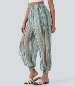 Pants|Joggers<HALARA High Waisted Shirred 2-in-1 Stripe Casual Joggers with Pockets