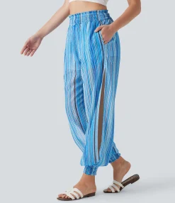 Pants|Joggers<HALARA High Waisted Shirred 2-in-1 Stripe Casual Joggers with Pockets