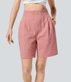 Shorts<HALARA High Waisted Shirred Pocket Linen-Feel Shorts