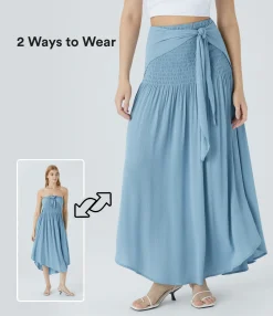Maxi & Midi Skirts<HALARA High Waisted Shirred Tie Front Maxi Skirt