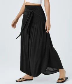Maxi & Midi Skirts<HALARA High Waisted Shirred Tie Front Maxi Skirt