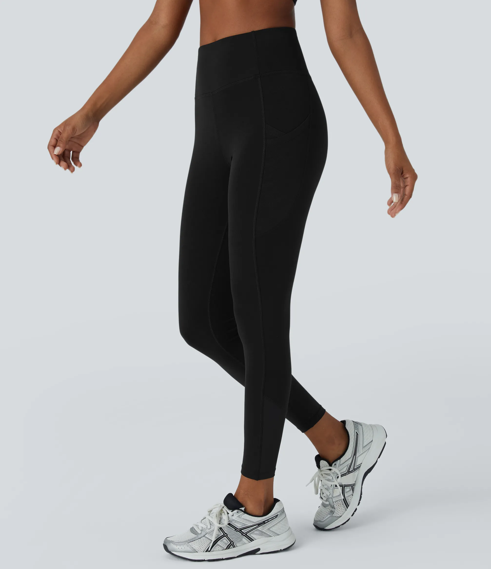 Pocket Leggings|Crossover Leggings<HALARA High Waisted Side Crossover Pocket Contrast Mesh 7/8 Yoga Leggings