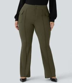 Cargo Pants|Flare Pants<HALARA High Waisted Side Flap Pocket Flare Plus Size Casual Cargo Pants