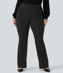 Cargo Pants|Flare Pants<HALARA High Waisted Side Flap Pocket Flare Plus Size Casual Cargo Pants