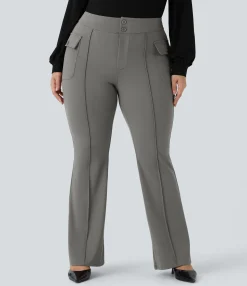 Cargo Pants|Flare Pants<HALARA High Waisted Side Flap Pocket Flare Plus Size Casual Cargo Pants