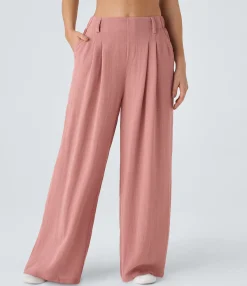 High-Waisted Pants|Wide-Leg Pants<HALARA High Waisted Side Pocket Wide Leg Flowy Solid Palazzo Casual Linen-Feel Pants