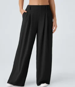 High-Waisted Pants|Wide-Leg Pants<HALARA High Waisted Side Pocket Wide Leg Flowy Solid Palazzo Casual Linen-Feel Pants