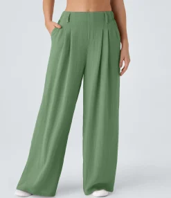 High-Waisted Pants|Wide-Leg Pants<HALARA High Waisted Side Pocket Wide Leg Flowy Solid Palazzo Casual Linen-Feel Pants