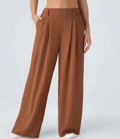 High-Waisted Pants|Wide-Leg Pants<HALARA High Waisted Side Pocket Wide Leg Flowy Solid Palazzo Casual Linen-Feel Pants