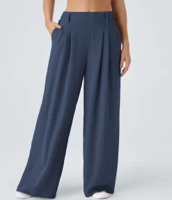 High-Waisted Pants|Wide-Leg Pants<HALARA High Waisted Side Pocket Wide Leg Flowy Solid Palazzo Casual Linen-Feel Pants