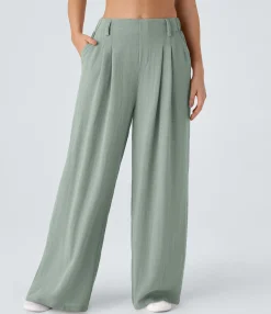 High-Waisted Pants|Wide-Leg Pants<HALARA High Waisted Side Pocket Wide Leg Flowy Solid Palazzo Casual Linen-Feel Pants