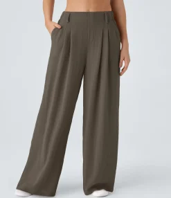 High-Waisted Pants|Wide-Leg Pants<HALARA High Waisted Side Pocket Wide Leg Flowy Solid Palazzo Casual Linen-Feel Pants