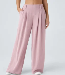 High-Waisted Pants|Wide-Leg Pants<HALARA High Waisted Side Pocket Wide Leg Flowy Solid Palazzo Casual Linen-Feel Pants