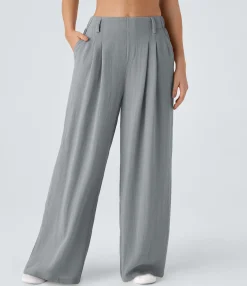 High-Waisted Pants|Wide-Leg Pants<HALARA High Waisted Side Pocket Wide Leg Flowy Solid Palazzo Casual Linen-Feel Pants