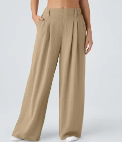 High-Waisted Pants|Wide-Leg Pants<HALARA High Waisted Side Pocket Wide Leg Flowy Solid Palazzo Casual Linen-Feel Pants