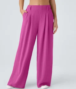 High-Waisted Pants|Wide-Leg Pants<HALARA High Waisted Side Pocket Wide Leg Flowy Solid Palazzo Casual Linen-Feel Pants
