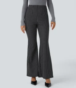 High-Waisted Pants|Flare Pants<HALARA High Waisted Side Zip Pocket Flare Stripe Casual Pants