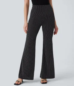 High-Waisted Pants|Flare Pants<HALARA High Waisted Side Zipper Pocket Metallic Stripe Casual Flare Pants