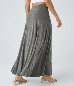 Maxi & Midi Skirts|Casual Skirts<HALARA High Waisted Side Zipper Maxi Casual Flare Skirt