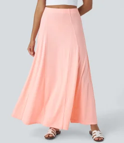 Maxi & Midi Skirts|Casual Skirts<HALARA High Waisted Side Zipper Maxi Casual Flare Skirt