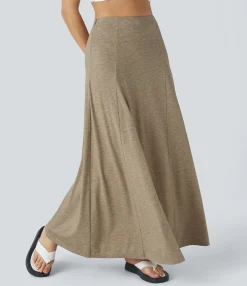 Maxi & Midi Skirts|Casual Skirts<HALARA High Waisted Side Zipper Maxi Casual Flare Skirt