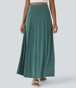 Maxi & Midi Skirts|Casual Skirts<HALARA High Waisted Side Zipper Maxi Casual Flare Skirt