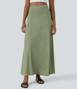 Maxi & Midi Skirts|Casual Skirts<HALARA High Waisted Side Zipper Maxi Casual Flare Skirt