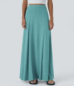 Maxi & Midi Skirts|Casual Skirts<HALARA High Waisted Side Zipper Maxi Casual Flare Skirt