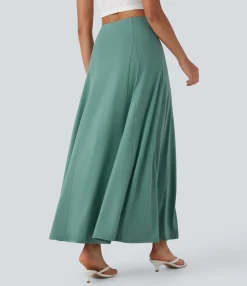 Skirts<HALARA High Waisted Side Zipper Maxi Casual Flare Skirt